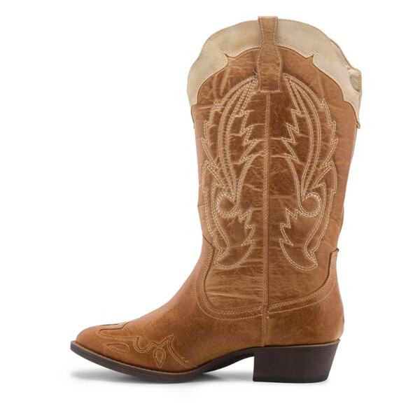 Coconuts Tan Cowboy Boots SIZE 9 Cowgirl Cream Western Vegan Faux Leather $90 - Picture 3 of 9